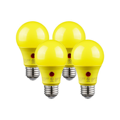 Led Dusk To Dawn Yellow A19 Bug Light Bulb, 9W 2700K Soft White, Outdoor Photocell Sensor Bulb, Damp Location, Patio, Deck, Porch, Hallway