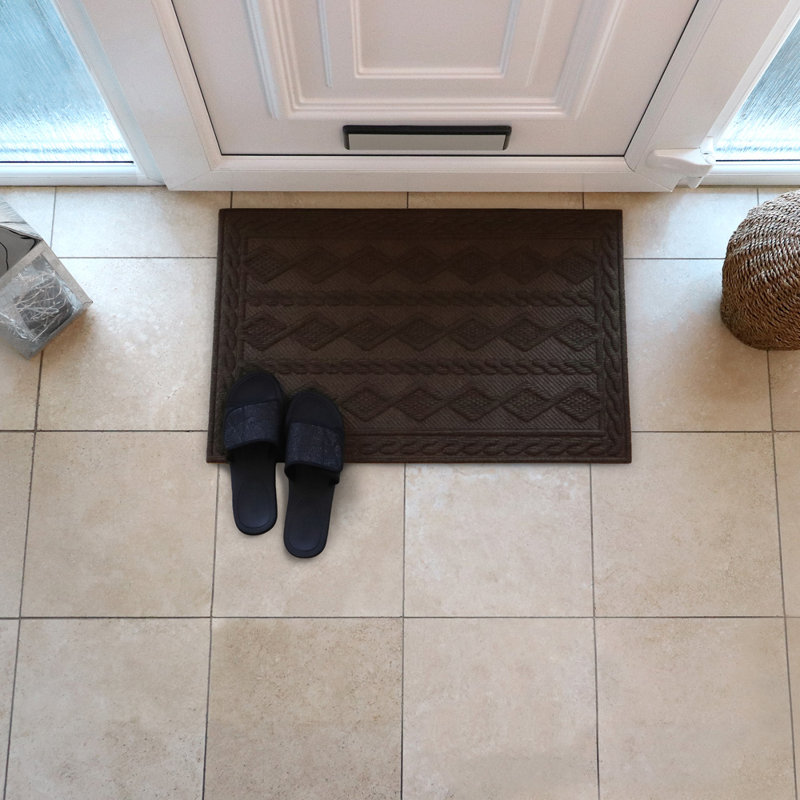 Non-Slip Geometric Outdoor Doormat, Brown, Rectangle W45 x L75 cm