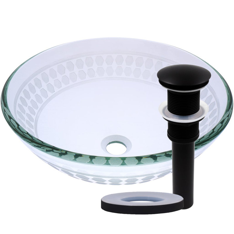 Novatto 16.5'' Clear Glass Circular Bathroom Sink, Oil Rubbed Bronze