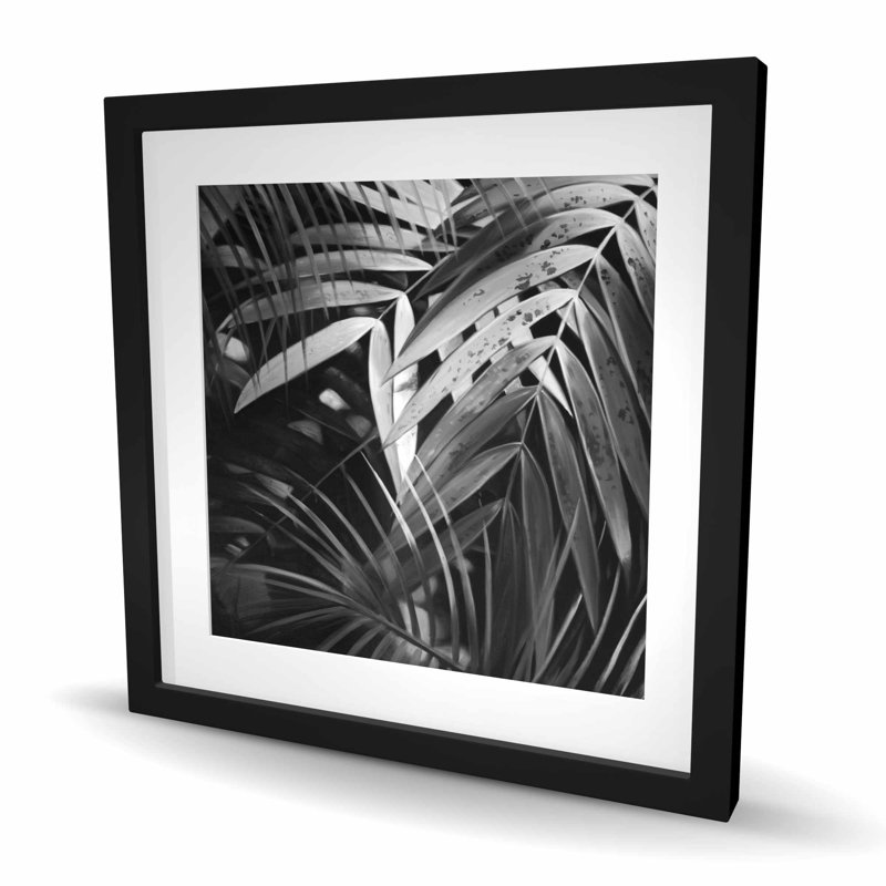 Feuilles tropicales monochromes | «Black Botanical», reproduction encadrée