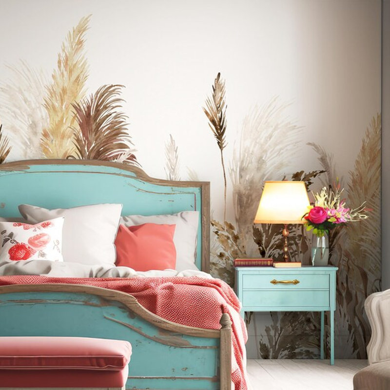 Murale botanique Boho Pampas, L 108 po x l 96 po