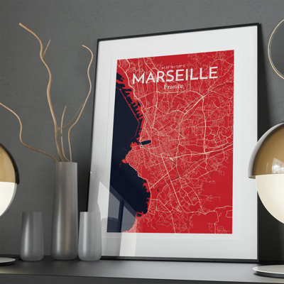 Marseille City Map in Nautical 1 Piece Wall Art