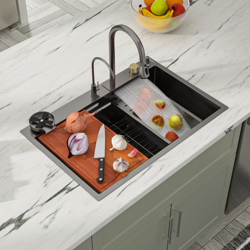 33' L Drop-In Single Bowl  Kitchen Sink, Bronze industriel-noir