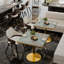 Table de salle à manger carrée moderne avec plateau en faux marbre, assemblage facile et structure en métal robuste pour une décoration intérieure élégante