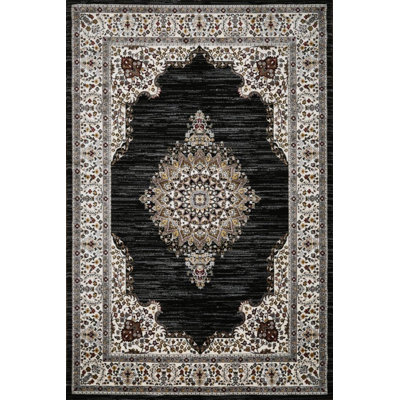 Sutphin Collection Medallion Transitional Area Rug, Black