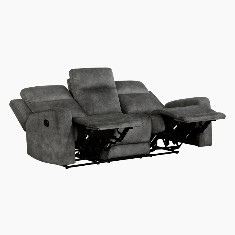  Leylashka 80'' Transitional Microfiber Manual Double Reclining Sofa with Supportive Foam over Pocket Coils, Dark Gray