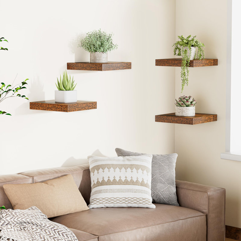 4 Piece Square Floating Shelf, Brown