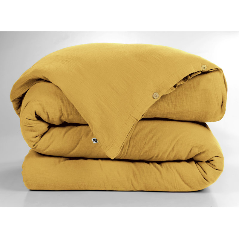 Knopp Cotton Solid Colour Duvet Cover, Yellow, King Duvet Cover