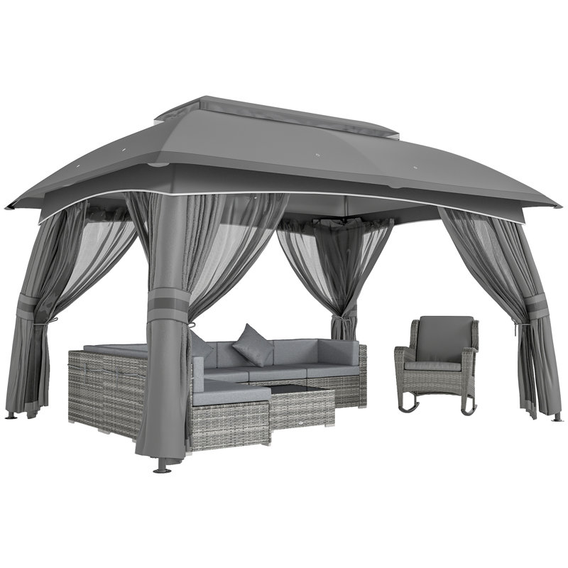 Steel Patio Gazebo, Beige, 10 Ft. W x 13 Ft. D