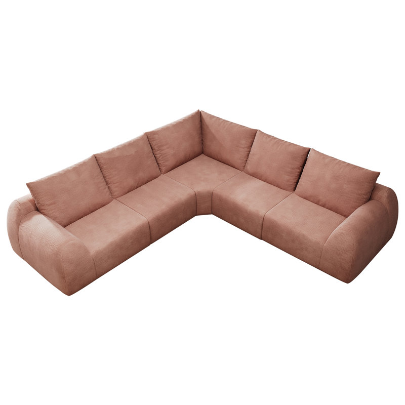 Oswaldo Upholstered " Chenille Sectional, 5 Seat, Pink