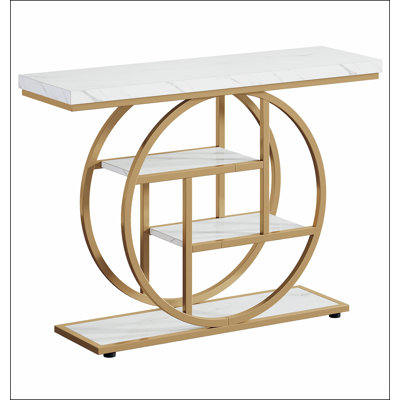 Console industrielle de 41,3 po, canapé d'entrée à 4 niveaux avec base circulaire, table d'appoint moderne étroite avec rangement pour le salon, le couloir et le vestibule