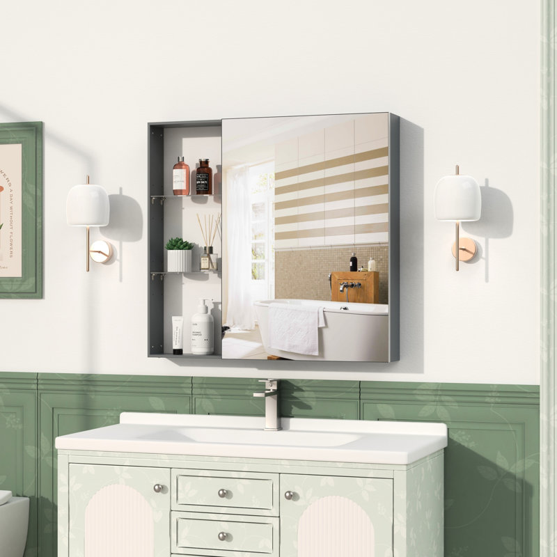 Armoire à pharmacie avec miroir et rangement, miroir de salle de bain mural
