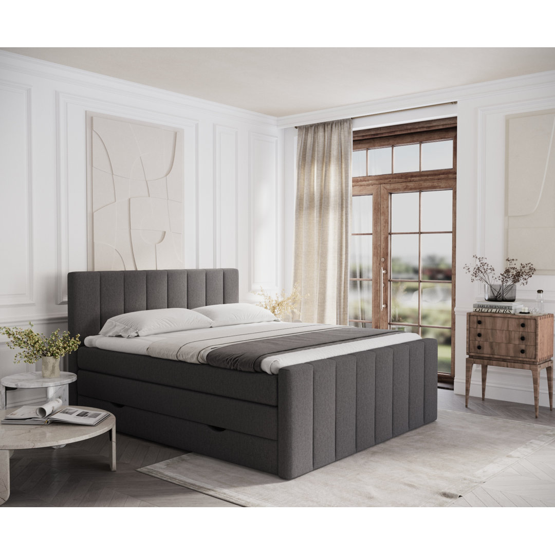 Echtes Boxspringbett Sorrento mit Zwei Matratzen, Topper und Bettkasten