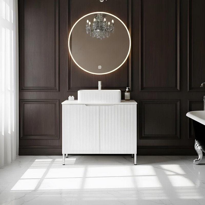 Armoire de rangement de salle de bain autoportante de 30 pouces avec 2 portes, Blanc, Blanc
