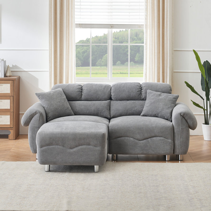 78'' Upholstered Cloud Fleece L-Shape Sofa, Gray