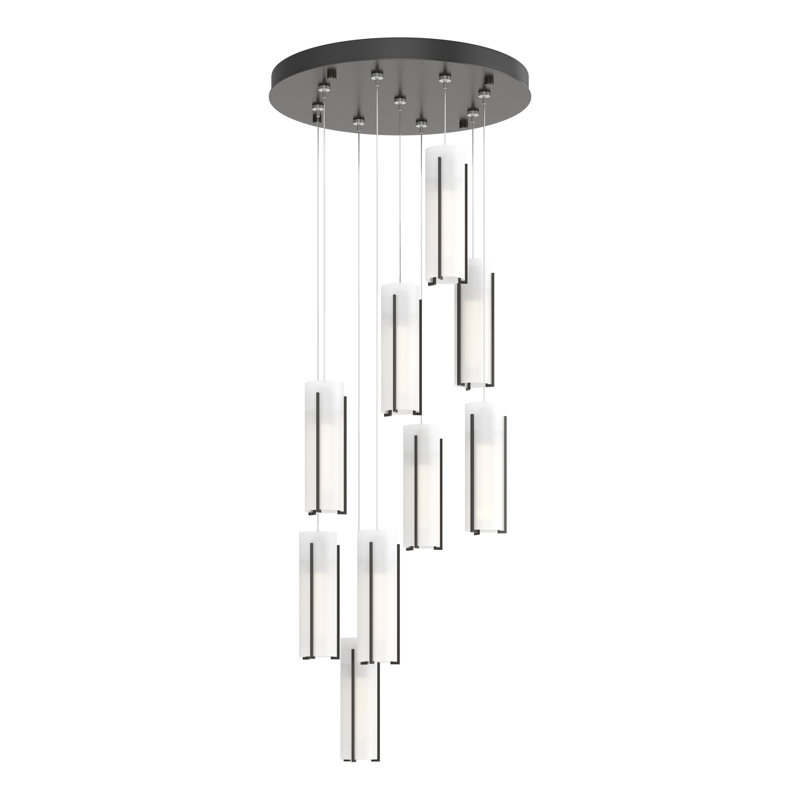 Luminaire suspendu cylindrique 9 lumières Exos, 13" - 80", Blanc, Bronze huilé