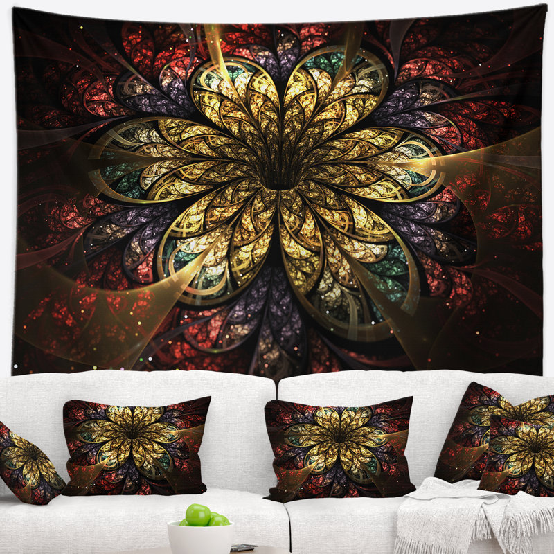 Tapisserie d'art numérique Fractal Flower Yellow Red, H 50 po x l 60 po