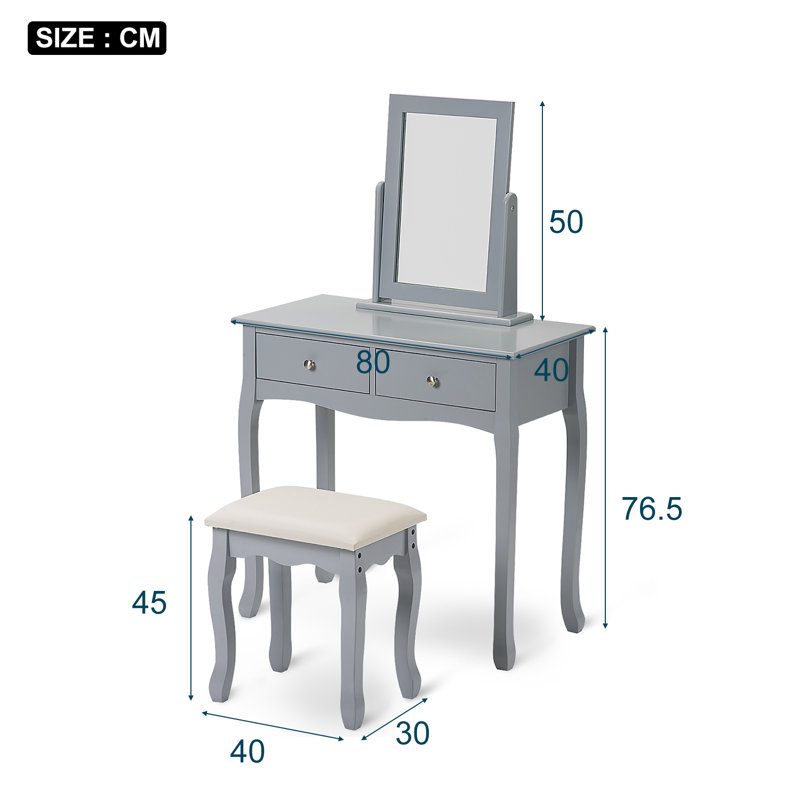Gingras Dressing Table with Mirror, Grey