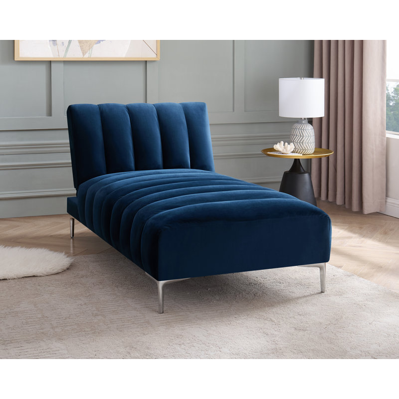 Camille Chaise Longue Daybed in Velvety Fabric, Blue