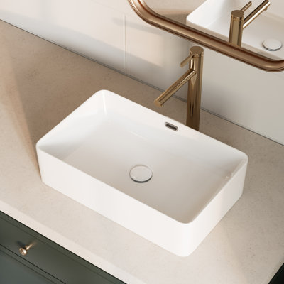 Lavabo vasque rectangulaire avec trop-plein Los Flexi - Céramique blanche au-dessus du comptoir pour les petites salles de bain