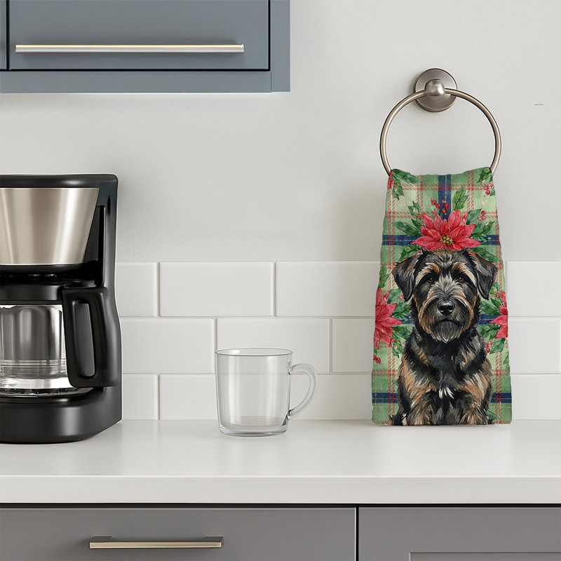Brindle Bouvier des Flandres Christmas PoinsettIas Kitchen Towel, Brindle Bouvier des Flandres