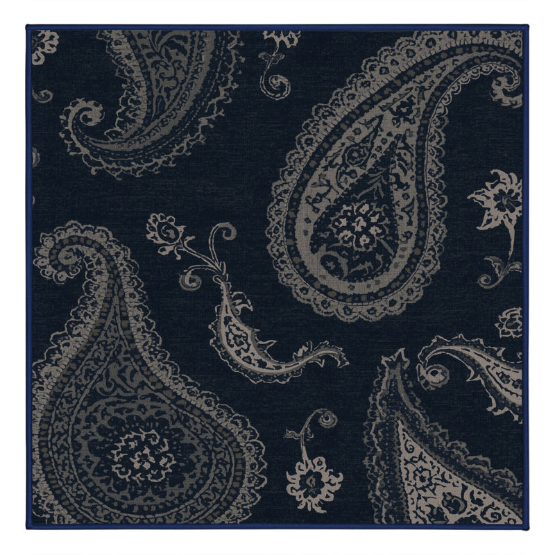 Tapis gris doux et moelleux à motif cachemire traditionnel Teterboro, Carré 7 pi