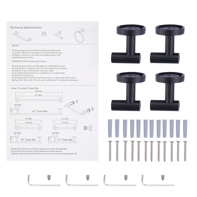 Stainless Steel Wall Mounted Towel Hook with Rust Resistant (4-Pack), Matte Black