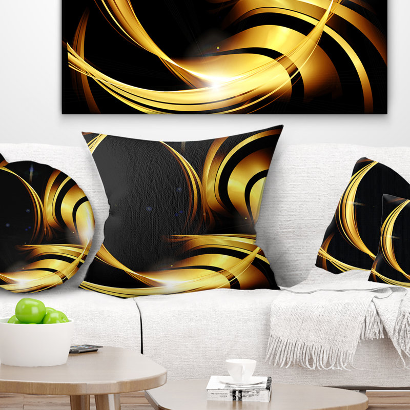 Conception abstraite dorée et chaleureuse fractale - coussin abstrait imprimé, 18 po x 18 po, Coussin décoratif