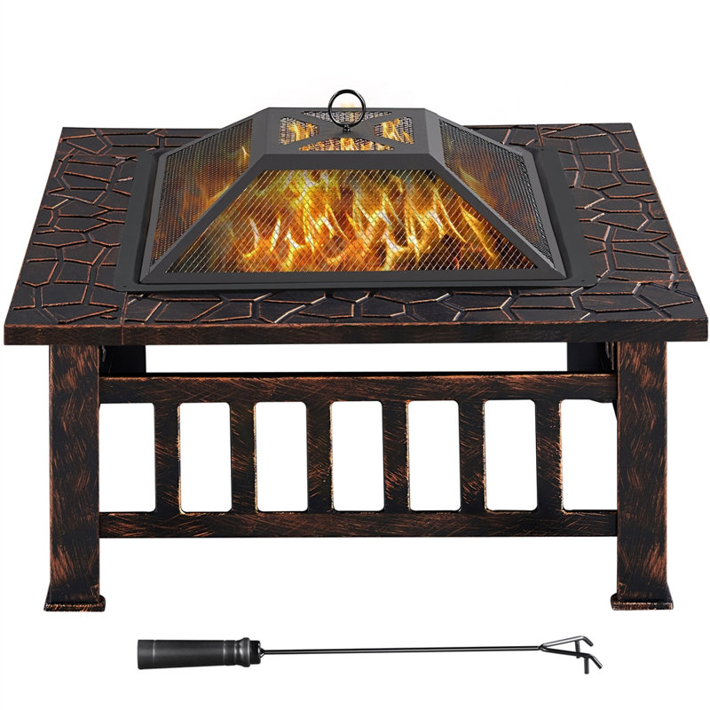  Steel Charcoal and Wood Burning Fire Pit, Copper, 80.5cm L x 80.5cm W x 49.5cm H