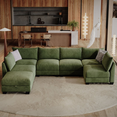 Canapé modulaire en forme de U avec canapé modulaire en forme de U de 124 po Amold, canapé de salon confortable avec rangement pour repose-pieds