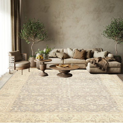 Tapis transitionnel gris en laine noué à la main 9 pi 1 po x 12 pi 2 po Taupe