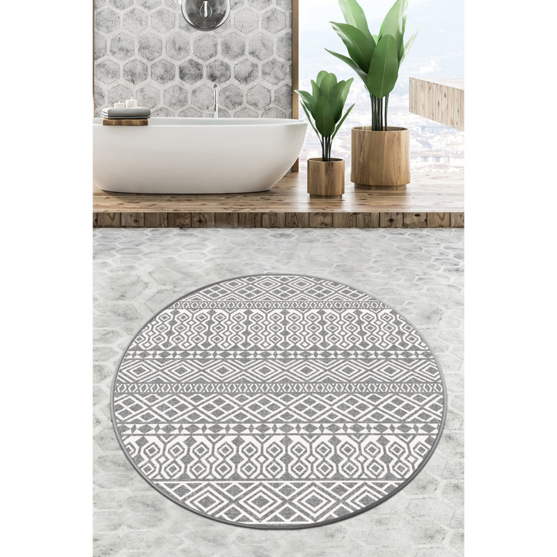 Tapis de bain antibactérien, 100% polyester, 55,1 po de diamètre | Hauteur des poils de 10 mm, antidérapant sous le dessous | Lavable à la machine, 700 g / m² | Idéal pour la sécurité et le confort de la salle de bain, facile à nettoyer, conception élégante