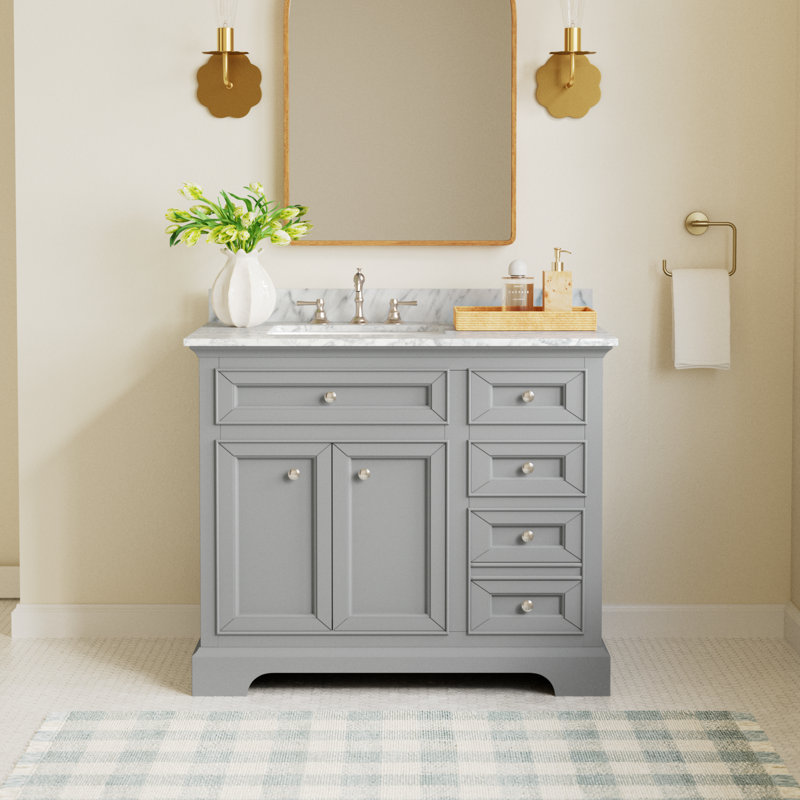Amiri 37'' Single Bathroom Vanity with Marble Top, Gray