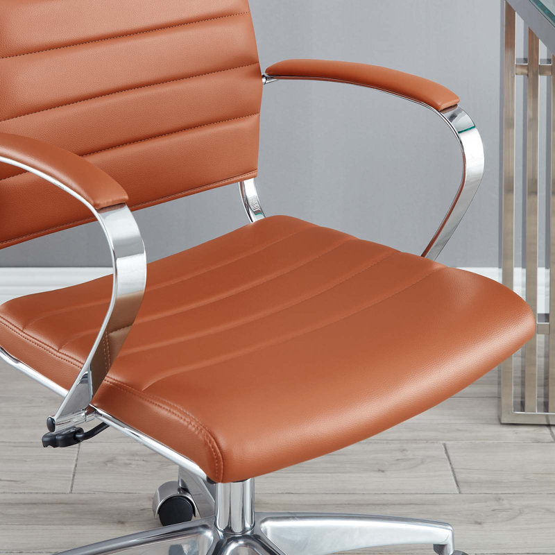Fauteuil de direction noir à haut dossier nervuré en vinyle noir par Modway, Terre cuite