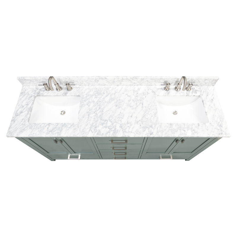 Modero 73" Double Bathroom Vanity Set, 72" , Carrara White, Smoke Green