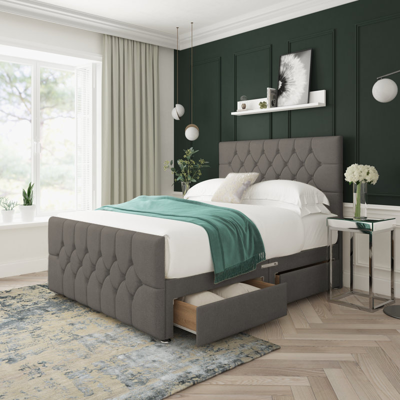 Upholstered Bed, Sapphire, Small Single (2'6), Left Side Drawers