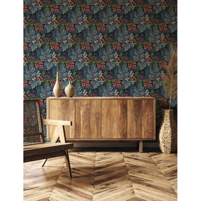Llewelyn-Bowen - Off The Wall Floral Non-Woven Wallpaper Roll, Teal