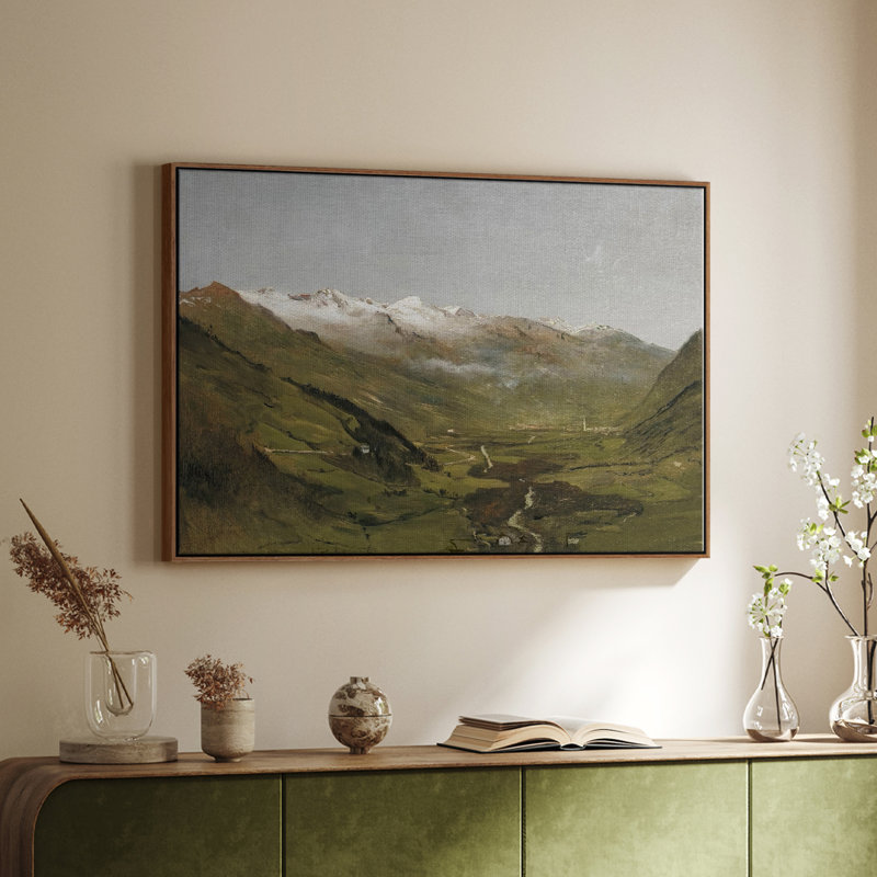 Paysage rétro - DCL XXVI, Toile encadrée noyer flottant, H 25 po x l 37 po x P 2 po