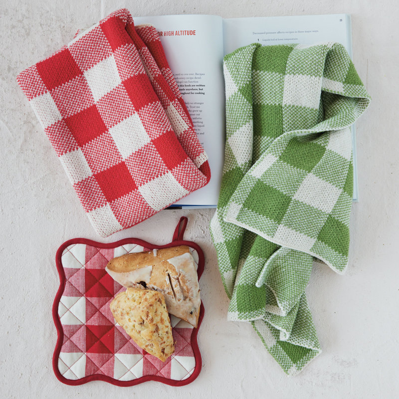 Cotton Knit Tea Towel W Check Pattern
