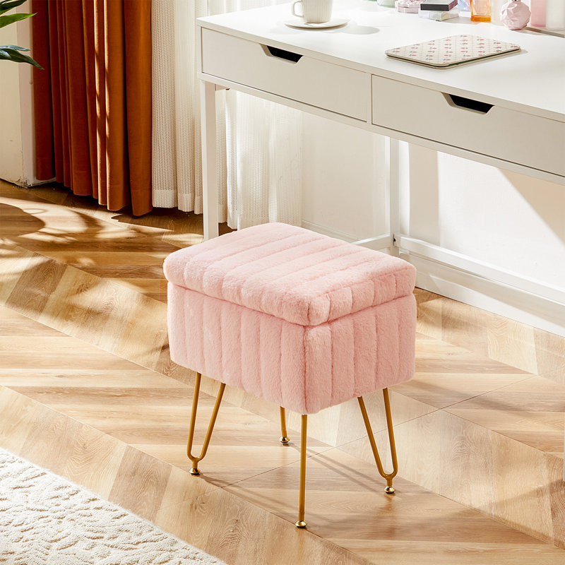 Tabouret de coiffeuse avec rangement, Rose