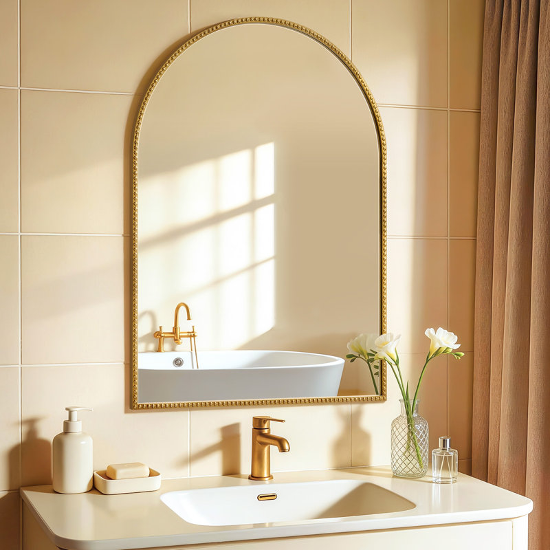 Miroir mural à cadre perlé, miroir décoratif transparent haute définition résistant aux chocs pour salle de bain chambre à coucher salon