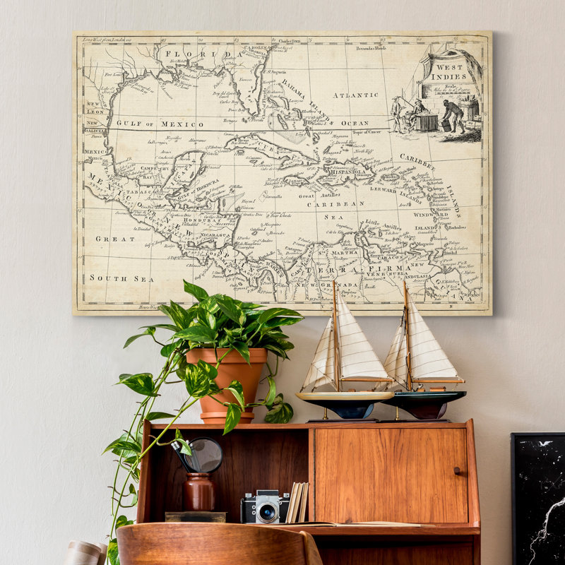 « map of west indies »-reproduction d’art sur toile, H 36 po x l 24 po x P 1 po