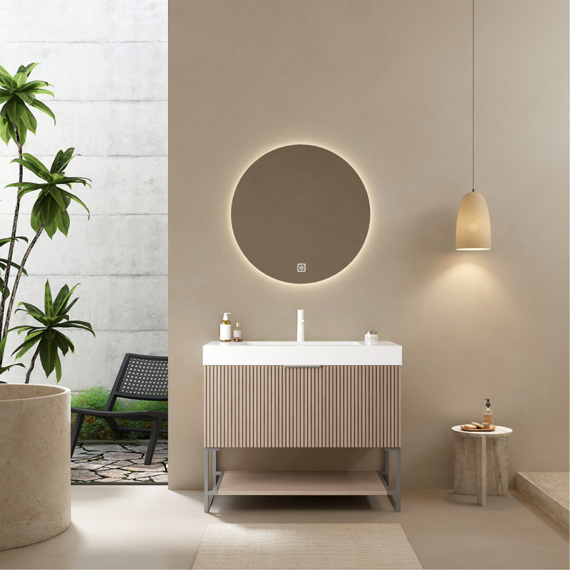 Meuble-lavabo élégant avec lavabo en acrylique haute performance et grand espace de rangement