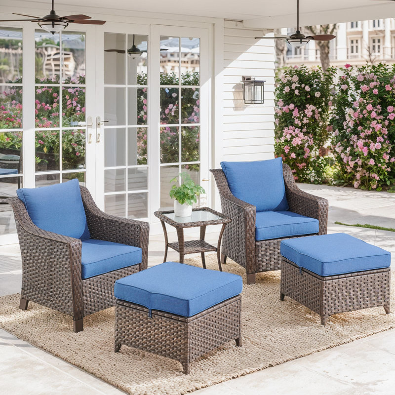 Ensemble de chaise d'extérieur en osier, de repose-pieds et de table d'appoint Jenesys - Résistant aux intempéries pour les patios et les jardins
