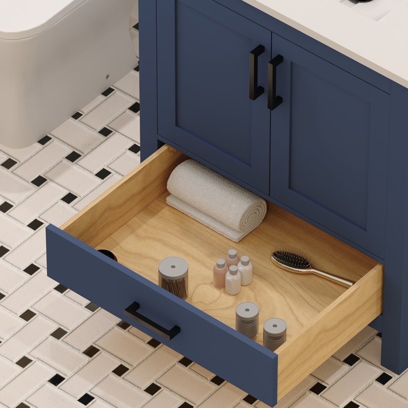 Navy Blue 30'' Single Bathroom Vanity with White Quartz Top