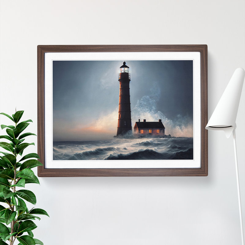 Bright Lighthouse - Single Picture Frame Print, Walnut Framed, 25cm H x 34cm W x 2cm D