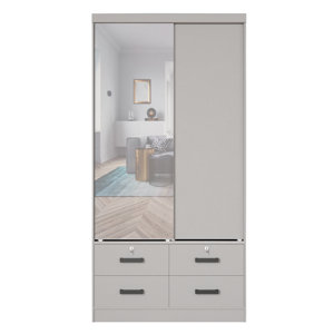 Zhoro Sliding Doors Wardrobe, 4 Drawers, Mirrored Door (incomplete 1 box only)(ours is brown)