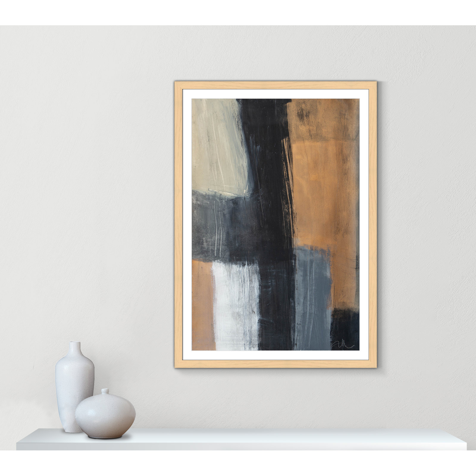 Calderon "Metallic Slate II" Print, 55" H x 39" W x 1.25" D, Natural Cube Frame Matted
