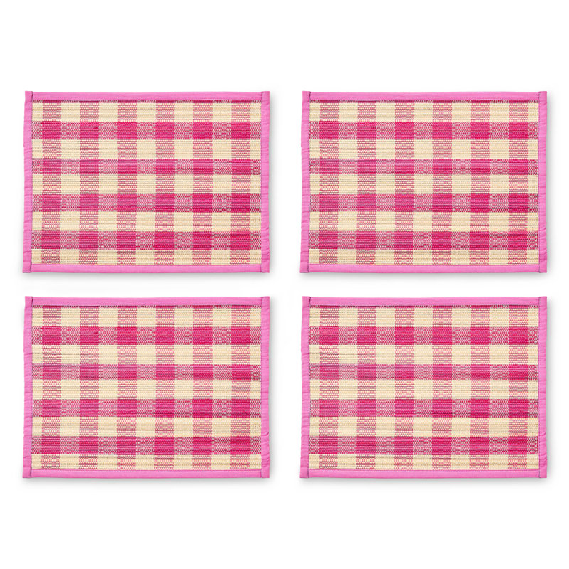 Woven Check Straw Placemats, Pink