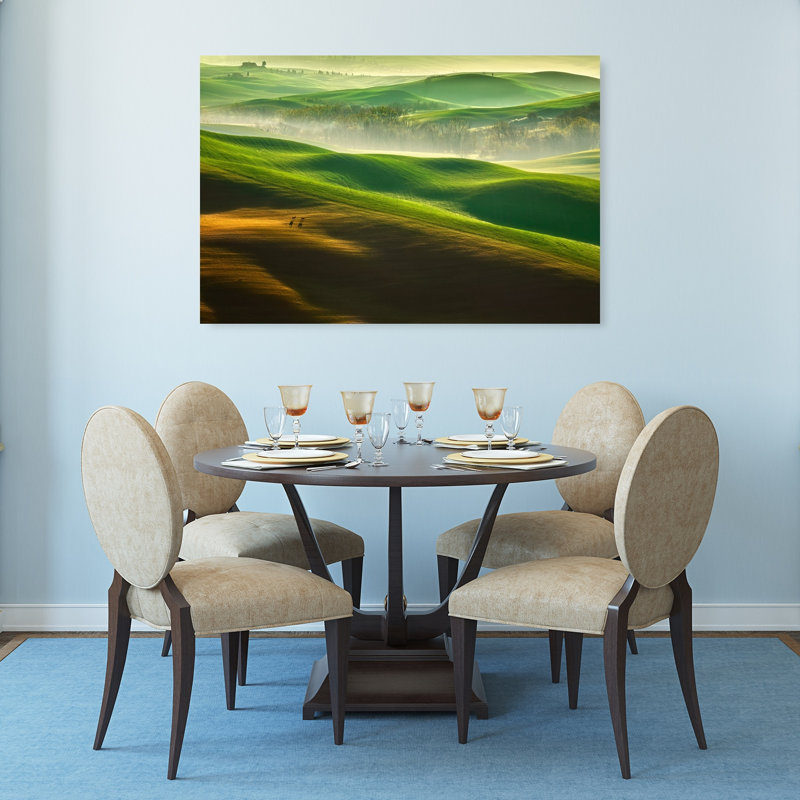 Misty Green Hills Peaceful Serene Tranquil Landscape Nature Wall Art Print 1 Piece Wrapped Canvas Wall Art